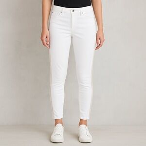 WHBM The Skinny Ankle Jeans Women 12S White Stretch Side Stripe Mid Rise 34x24‎